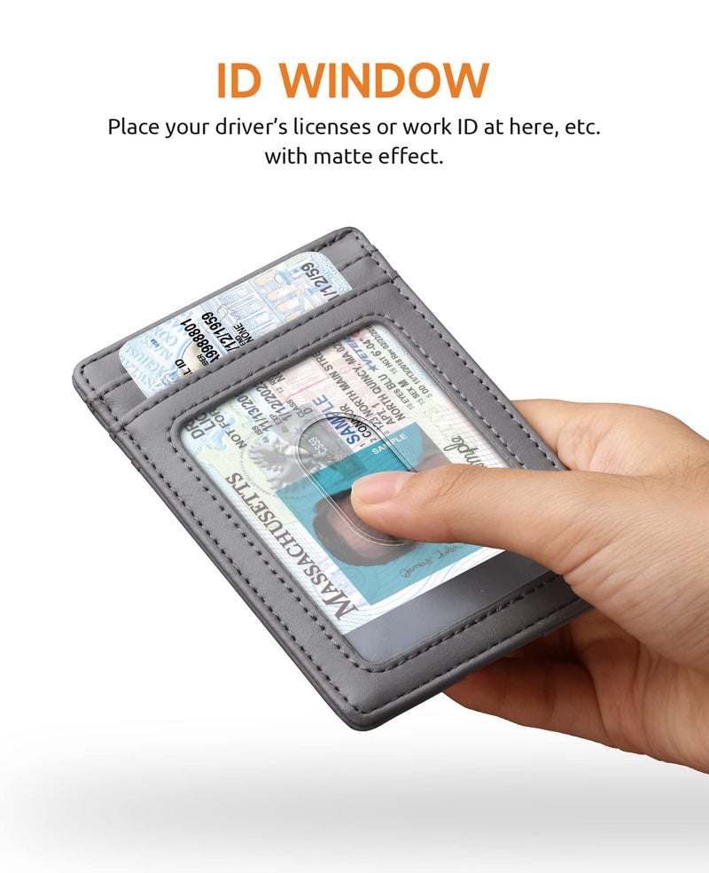 Buffway Mens Slim Wallet, Minimalist Thin Front Pocket Leather Credit Card Holder with RFID Blocking for Work Travel - Seattle Grey - Image 4